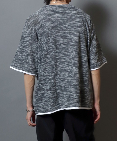 ANPAS（アンパス）の「Faux Layered Key-Neck Tee / フェイクレイヤード キーネック 半袖Tシャツ メンズ トップス カットソー ムジ 無地T（Tシャツ/カットソー・メンズ・チャコール/ブラック・M/L/LL）」の15枚目の写真