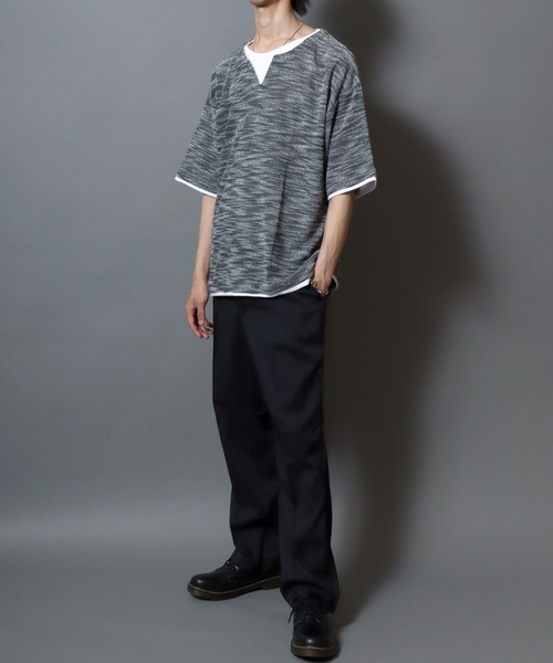 ANPAS（アンパス）の「Faux Layered Key-Neck Tee / フェイクレイヤード キーネック 半袖Tシャツ メンズ トップス カットソー ムジ 無地T（Tシャツ/カットソー・メンズ・チャコール/ブラック・M/L/LL）」の16枚目の写真