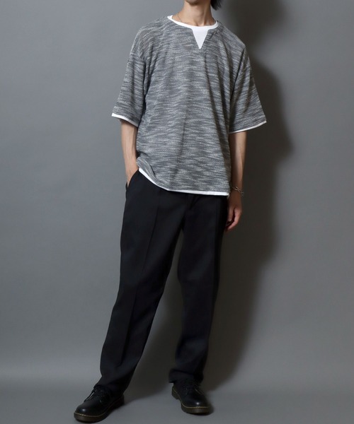 ANPAS（アンパス）の「Faux Layered Key-Neck Tee / フェイクレイヤード キーネック 半袖Tシャツ メンズ トップス カットソー ムジ 無地T（Tシャツ/カットソー・メンズ・チャコール/ブラック・M/L/LL）」の20枚目の写真