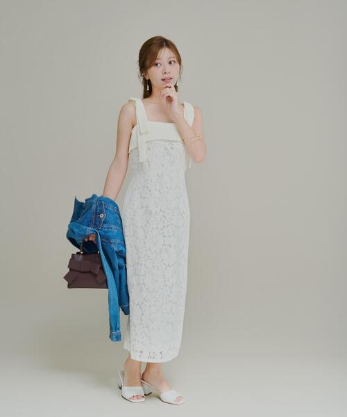 PROPORTION BODY DRESSING(プロポーションボディドレッシング)の「リボン付きレースワンピース / 1216240700(ワンピース・レディース・ホワイト系その他/ブラック・SMALL/P/S/MEDIUM)」の1枚目の写真