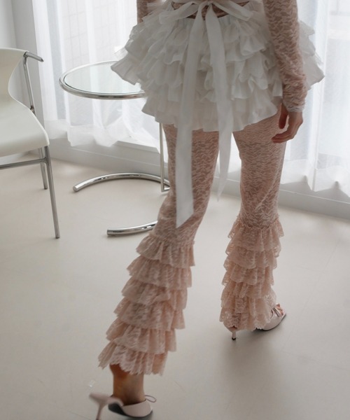 HONEY MI HONEY（ハニーミーハニー）の「lace tiered frill flare pants（その他パンツ・レディース・ピンク/ホワイト/ブラック・FREE）」の7枚目の写真