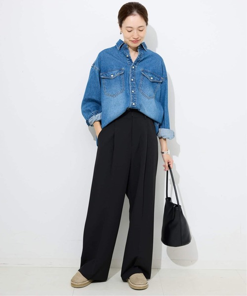 SLOBE IENA(スローブイエナ)の「《WEB限定/4サイズ展開/追加》TRワイドトラウザー(スラックス・レディース・ブラック/グレー・34/36/38/40)」の4枚目の写真
