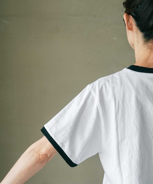 SOLAMONAT(ソラモナ)の「パフ天竺 リンガーT(Tシャツ/カットソー・レディース・ホワイト×ブラック・FREE)」の3枚目の写真