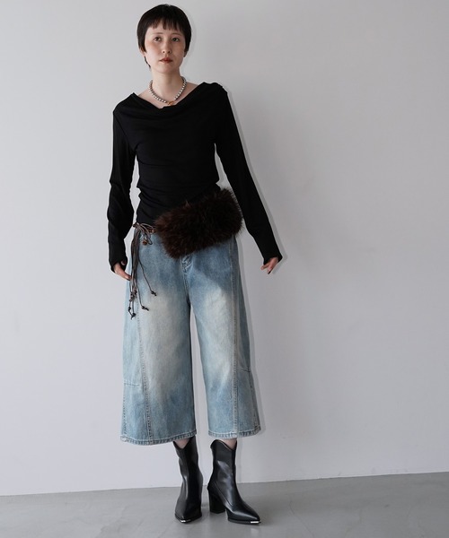 chuclla(チュクラ)の「ドレープネック ロングスリーブトップス chw26a054(Tシャツ/カットソー・レディース・ブラック/ホワイト・FREE)」の14枚目の写真