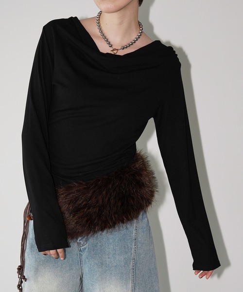 chuclla(チュクラ)の「ドレープネック ロングスリーブトップス chw26a054(Tシャツ/カットソー・レディース・ブラック/ホワイト・FREE)」の19枚目の写真