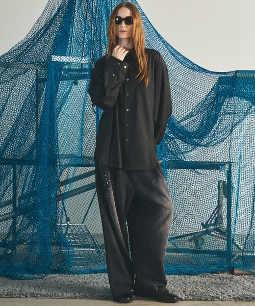 MAISON SPECIAL(メゾンスペシャル)の「《UNISEX》TW Drapery Gabardine Prime-Over Ovoid Sleeve Shirt/TWドレーパリーギャバジンプライムオーバーオボイドスリーブシャツ【MAISON SPECIAL/メゾンスペシャル】(シャツ/ブラウス・メンズ・ブラック/チャコールグレー・2/1/0)」の5枚目の写真