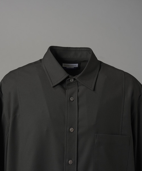 MAISON SPECIAL(メゾンスペシャル)の「《UNISEX》TW Drapery Gabardine Prime-Over Ovoid Sleeve Shirt/TWドレーパリーギャバジンプライムオーバーオボイドスリーブシャツ【MAISON SPECIAL/メゾンスペシャル】(シャツ/ブラウス・メンズ・ブラック/チャコールグレー・2/1/0)」の15枚目の写真