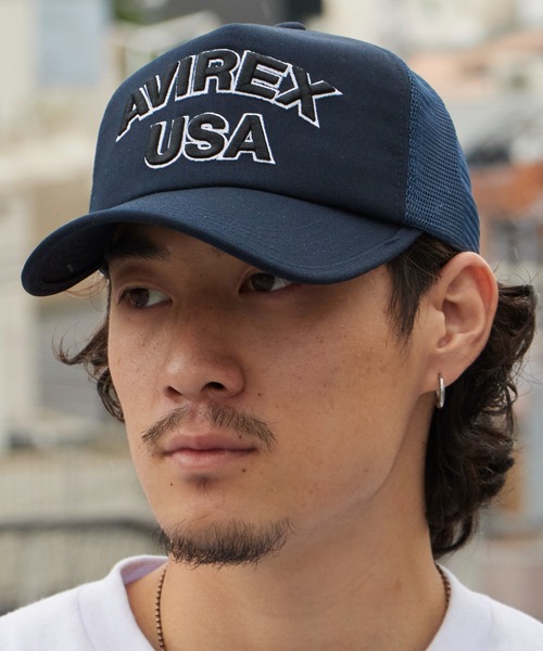 AVIREX(アヴィレックス)の「AVIREX/アビレックス AX MESH CAP USA メッシュキャップ フロントロゴ カーブバイザー メンズ レディース 2026年 夏 夏服(キャップ・メンズ・ブラック/カーキ/ブルー/ブラック×ブラック・FREE)」の4枚目の写真