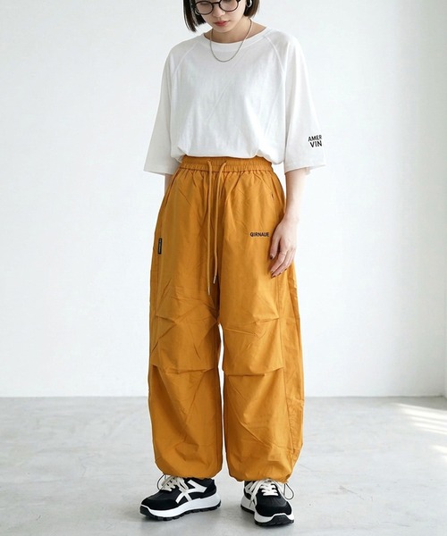 CRB（シーアールビー）の「ナイロン風刺繍ロゴカーブパンツ（カーゴパンツ・レディース・グレー/オレンジ/ブラック・F）」の9枚目の写真