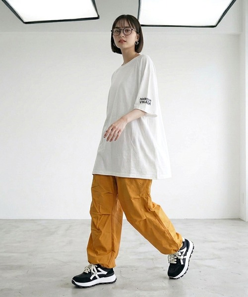 CRB（シーアールビー）の「ナイロン風刺繍ロゴカーブパンツ（カーゴパンツ・レディース・グレー/オレンジ/ブラック・F）」の5枚目の写真