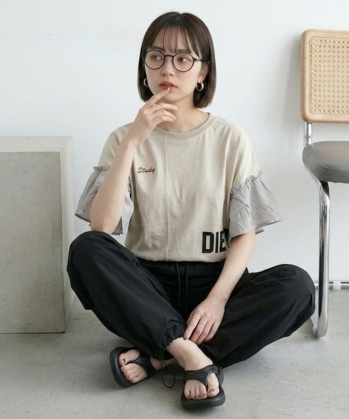 CRB（シーアールビー）の「ナイロン風刺繍ロゴカーブパンツ（カーゴパンツ・レディース・グレー/オレンジ/ブラック・F）」の10枚目の写真