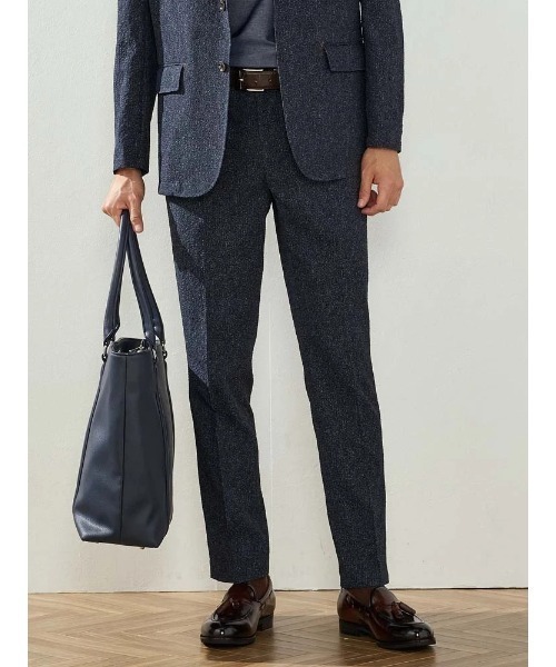 Perfect Suit FActory(パーフェクトスーツファクトリー)の「【EDWINコラボ】シアサッカー デニムワンタックパンツ(スラックス・メンズ・ネイビー/ブラック・L/LL/M)」の2枚目の写真