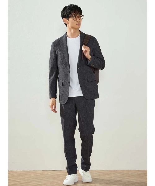 Perfect Suit FActory(パーフェクトスーツファクトリー)の「【EDWINコラボ】シアサッカー デニムワンタックパンツ(スラックス・メンズ・ネイビー/ブラック・L/LL/M)」の3枚目の写真