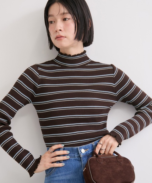 le cercle ADAM ET ROPE'（ルセルクルアダムエロペ）の「メランジタートルボーダーニット（ニット/セーター・レディース・ブルー系その他2/ホワイト系その他2/ブラウン・FREE）」の11枚目の写真