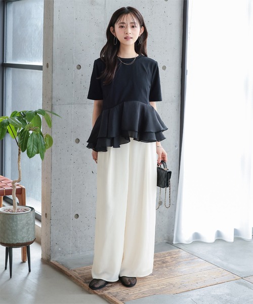 Petitle（プチレ）の「[ 低身長向けサイズ] シアーワイドパンツ（その他パンツ・レディース・ブラック/アイボリー系1/アイボリー系/ブラック系1・PM）」の13枚目の写真