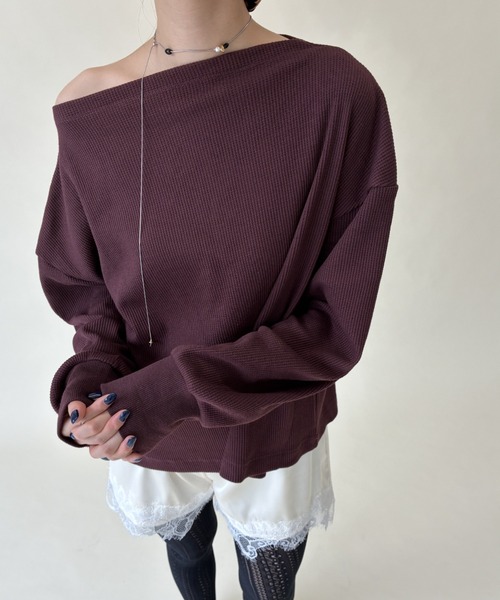 FUULLY STUDIO(フーリィーステューディオ)の「サーマルスラッシュドネックPO(Tシャツ/カットソー・レディース・グレー/ブラウン/アイボリー・FREE)」の3枚目の写真
