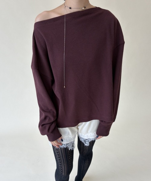 FUULLY STUDIO(フーリィーステューディオ)の「サーマルスラッシュドネックPO(Tシャツ/カットソー・レディース・グレー/ブラウン/アイボリー・FREE)」の4枚目の写真