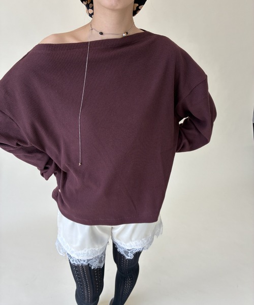 FUULLY STUDIO(フーリィーステューディオ)の「サーマルスラッシュドネックPO(Tシャツ/カットソー・レディース・グレー/ブラウン/アイボリー・FREE)」の6枚目の写真