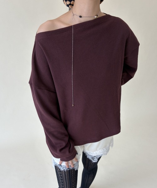 FUULLY STUDIO(フーリィーステューディオ)の「サーマルスラッシュドネックPO(Tシャツ/カットソー・レディース・グレー/ブラウン/アイボリー・FREE)」の7枚目の写真