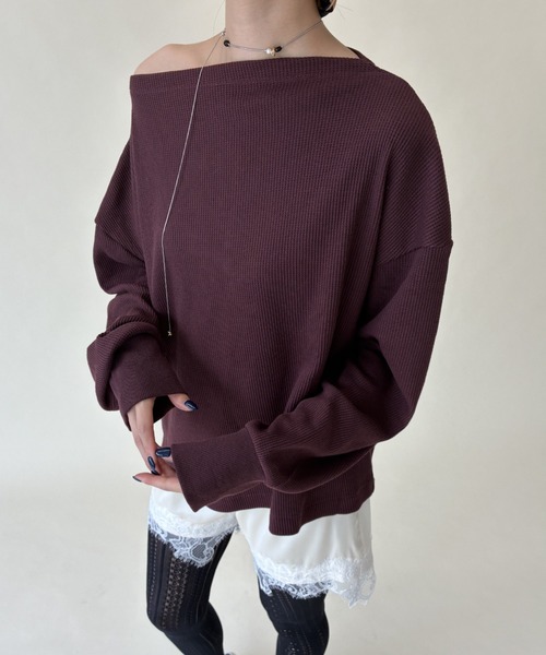 FUULLY STUDIO(フーリィーステューディオ)の「サーマルスラッシュドネックPO(Tシャツ/カットソー・レディース・グレー/ブラウン/アイボリー・FREE)」の8枚目の写真