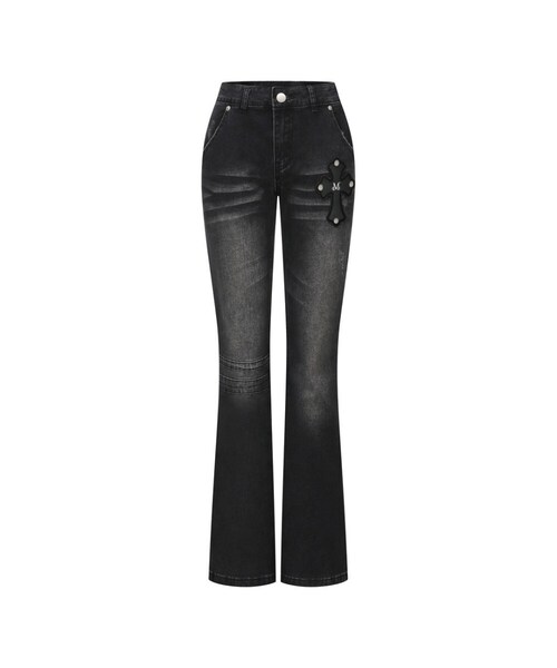 MUCENT(ムセント)の「カイロクロスパッチデニムブーツカット(デニムパンツ・レディース・ブラック・SMALL/MEDIUM)」の1枚目の写真