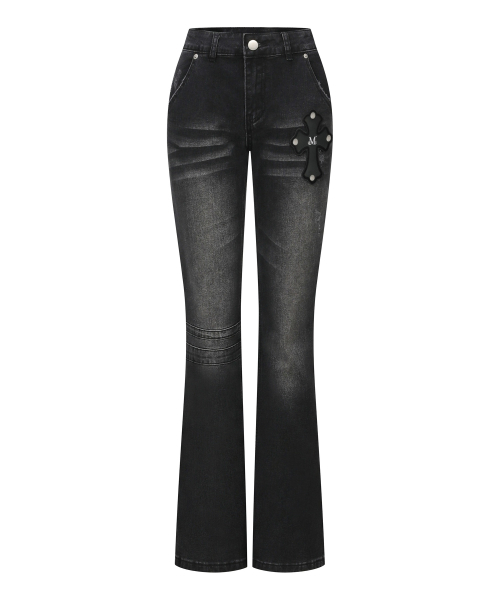 MUCENT(ムセント)の「カイロクロスパッチデニムブーツカット(デニムパンツ・レディース・ブラック・SMALL/MEDIUM)」の2枚目の写真