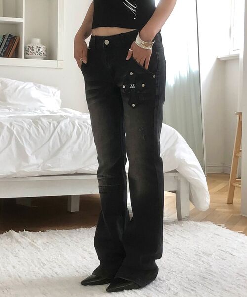MUCENT(ムセント)の「カイロクロスパッチデニムブーツカット(デニムパンツ・レディース・ブラック・SMALL/MEDIUM)」の11枚目の写真