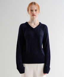 Mohair V-neck Basic Knit (Navy)