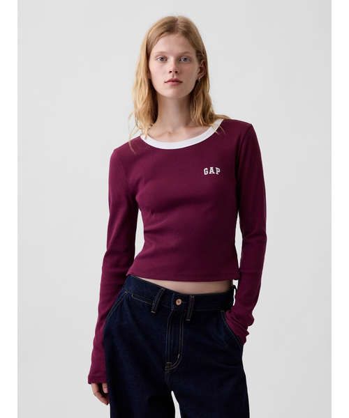 GAP(ギャップ)の「リブ クロップド リンガーTシャツ(Tシャツ/カットソー・レディース・グレー/ホワイト/レッド/ブラック・XS/S/M/L/XL/XXS)」の4枚目の写真