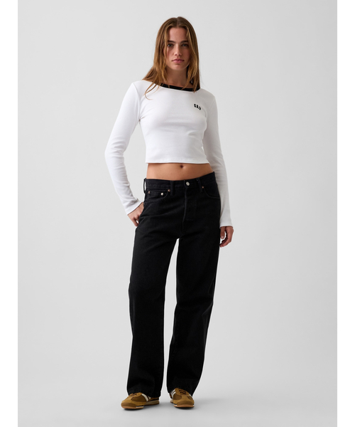 GAP(ギャップ)の「リブ クロップド リンガーTシャツ(Tシャツ/カットソー・レディース・グレー/ホワイト/レッド/ブラック・XS/S/M/L/XL/XXS)」の6枚目の写真