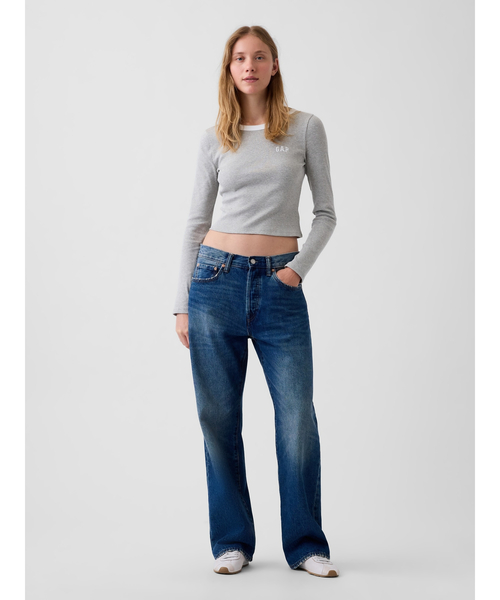 GAP(ギャップ)の「リブ クロップド リンガーTシャツ(Tシャツ/カットソー・レディース・グレー/ホワイト/レッド/ブラック・XS/S/M/L/XL/XXS)」の7枚目の写真