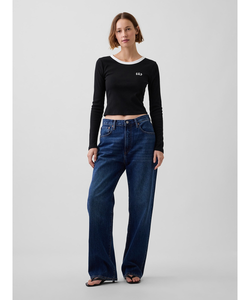 GAP(ギャップ)の「リブ クロップド リンガーTシャツ(Tシャツ/カットソー・レディース・グレー/ホワイト/レッド/ブラック・XS/S/M/L/XL/XXS)」の8枚目の写真