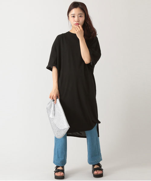 E hyphen world gallery（イーハイフンワールドギャラリー）の「ビッグシルエットワンピース（ワンピース・レディース・ブラック/カーキ/オフホワイト/杢グレー・FREE）」の2枚目の写真