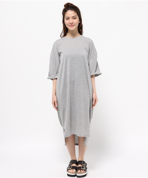 E hyphen world gallery（イーハイフンワールドギャラリー）の「ビッグシルエットワンピース（ワンピース・レディース・ブラック/カーキ/オフホワイト/杢グレー・FREE）」の5枚目の写真
