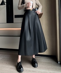 ベルト付き ハイウエストAラインロングスカート