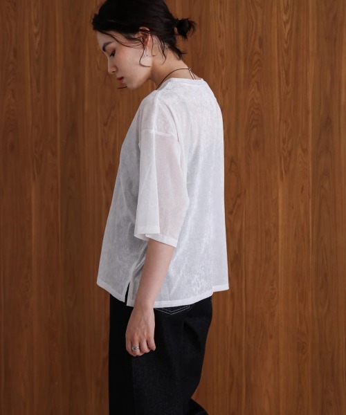 Bou Jeloud(ブージュルード)の「シアーベロア五分袖Tシャツ(Tシャツ/カットソー・レディース・マスタード/オフホワイト・MEDIUM)」の13枚目の写真