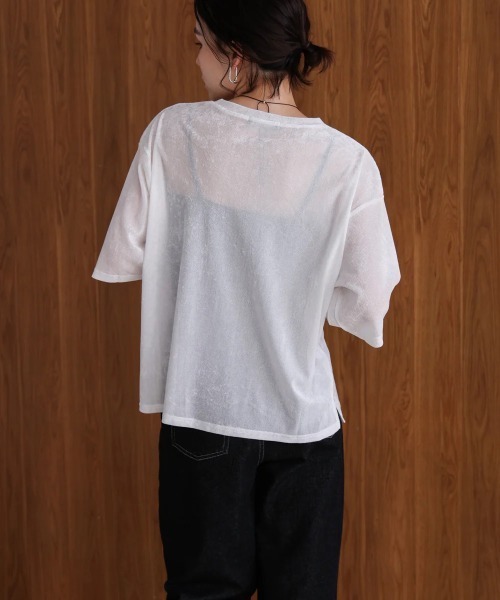 Bou Jeloud(ブージュルード)の「シアーベロア五分袖Tシャツ(Tシャツ/カットソー・レディース・マスタード/オフホワイト・MEDIUM)」の14枚目の写真