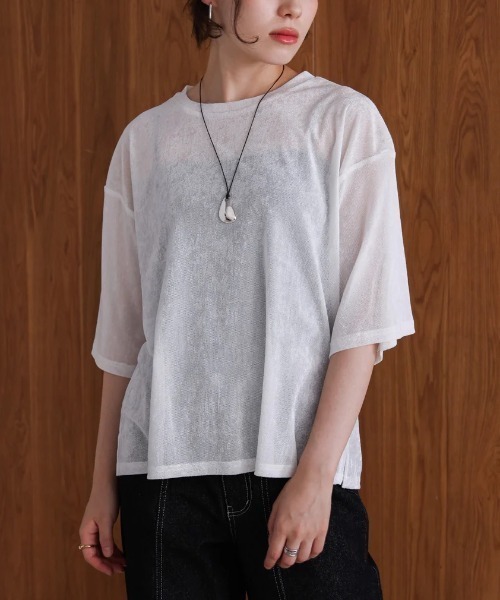 Bou Jeloud(ブージュルード)の「シアーベロア五分袖Tシャツ(Tシャツ/カットソー・レディース・マスタード/オフホワイト・MEDIUM)」の15枚目の写真