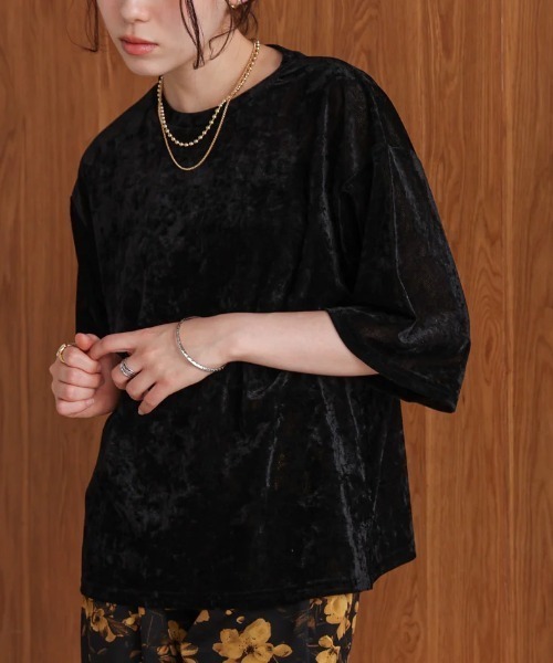 Bou Jeloud(ブージュルード)の「シアーベロア五分袖Tシャツ(Tシャツ/カットソー・レディース・マスタード/オフホワイト・MEDIUM)」の17枚目の写真