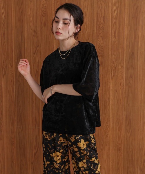 Bou Jeloud(ブージュルード)の「シアーベロア五分袖Tシャツ(Tシャツ/カットソー・レディース・マスタード/オフホワイト・MEDIUM)」の22枚目の写真
