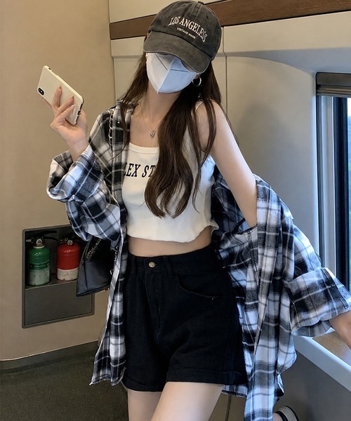 CANVAS+(キャンバスプラス)の「【CANVAS+】チェックルーズシャツ(シャツ/ブラウス・レディース・ブラック/ネイビー/イエロー/モカ・M)」の5枚目の写真