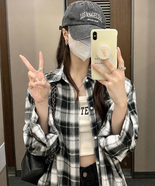 CANVAS+(キャンバスプラス)の「【CANVAS+】チェックルーズシャツ(シャツ/ブラウス・レディース・ブラック/ネイビー/イエロー/モカ・M)」の8枚目の写真