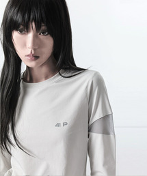 ピンタックメッシュTシャツ/ライトグレー