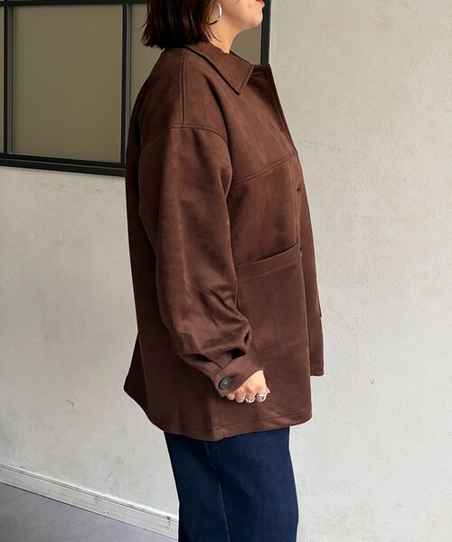 Chez toi(シェトワ)の「フェイクスエードシャツ風ジャケット(テーラードジャケット・レディース・ブラウン/チャコールグレー・FREE)」の14枚目の写真