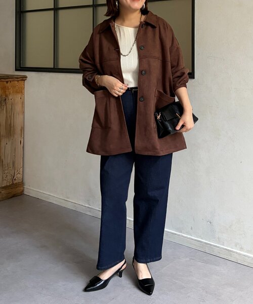 Chez toi(シェトワ)の「フェイクスエードシャツ風ジャケット(テーラードジャケット・レディース・ブラウン/チャコールグレー・FREE)」の16枚目の写真