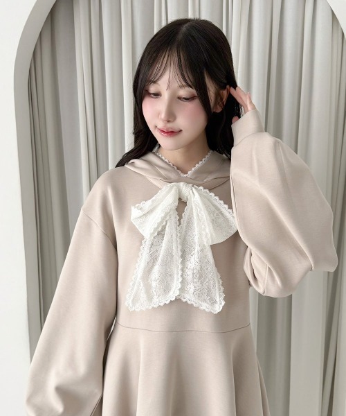 F i.n.t(フィント)の「レースリボンダンボールニットワンピース/fint フィント(ワンピース・レディース・ブルー/ピンクベージュ・FREE)」の3枚目の写真