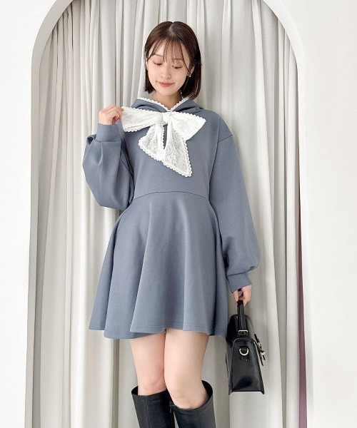F i.n.t(フィント)の「レースリボンダンボールニットワンピース/fint フィント(ワンピース・レディース・ブルー/ピンクベージュ・FREE)」の12枚目の写真