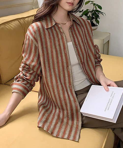 Doux Belle（ドゥーベル）の「ストライプ柄襟付き長袖シャツブラウス（シャツ/ブラウス・レディース・ストライプ・MEDIUM/LARGE/X-LARGE）」の8枚目の写真