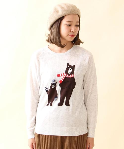 coen（コーエン）の「クマちゃんジャガードクルーネックニット（ニット
