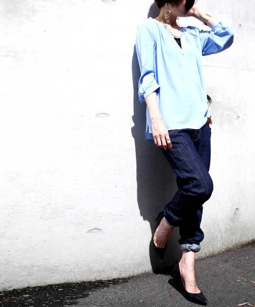 antiqua（アンティカ）の「ギャザータックトップス（シャツ/ブラウス・レディース・ブルー/ホワイト・FREE）」の20枚目の写真